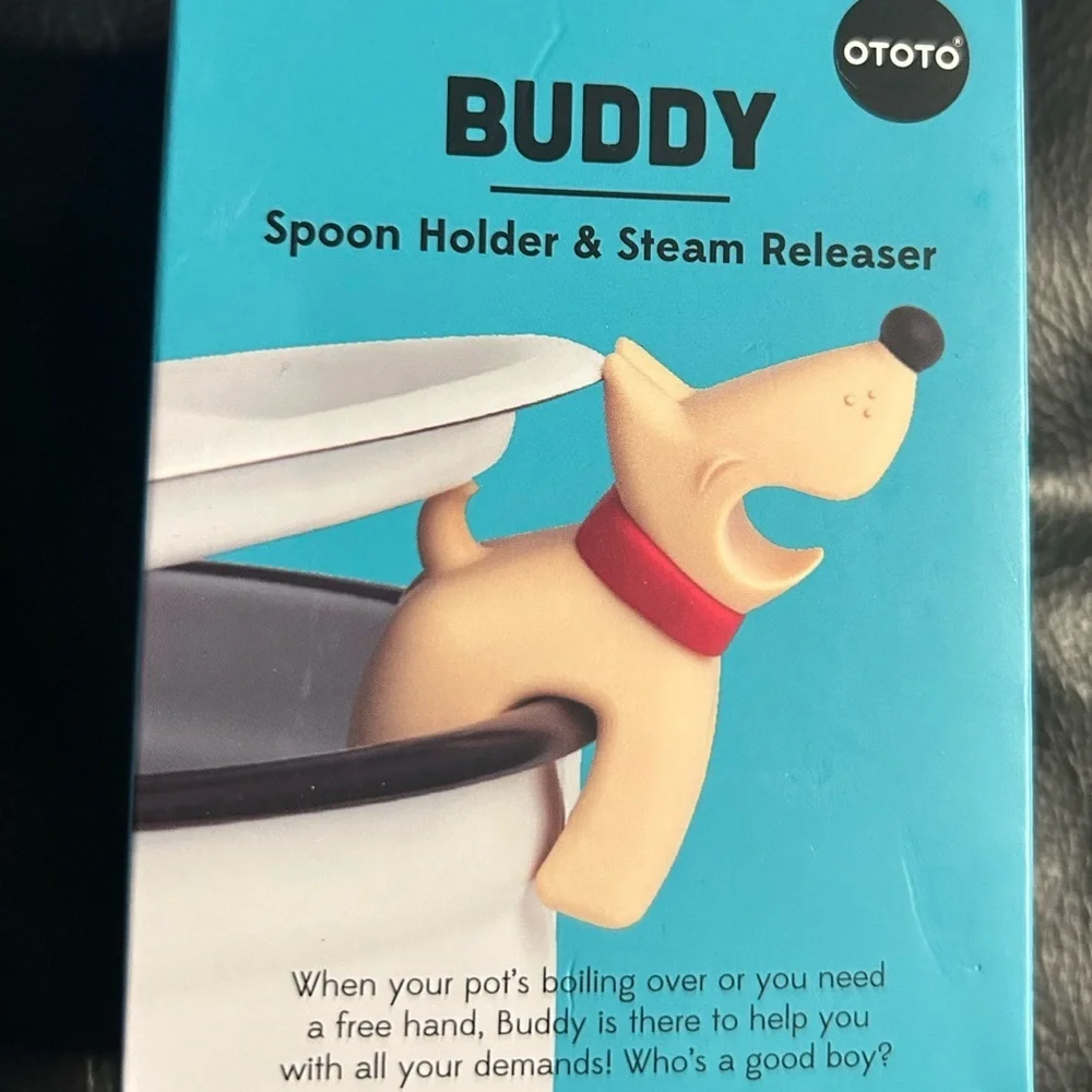 New OTOTO Buddy Dog Silicone Spoon Utensil Holder & Steam Releaser